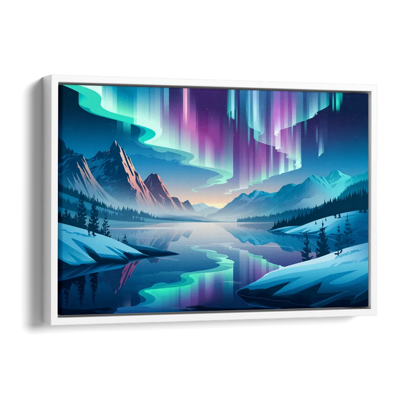 Anchorage Northern Lights Scene Side - White Canvas Wall Art