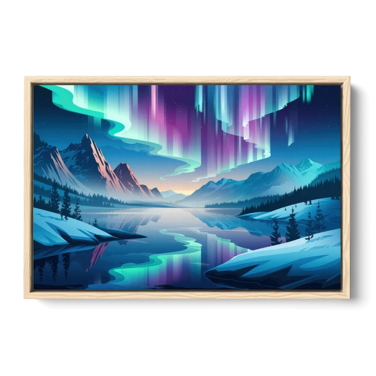 Anchorage Northern Lights Scene - Oak Framed Canvas Wall Art - Front