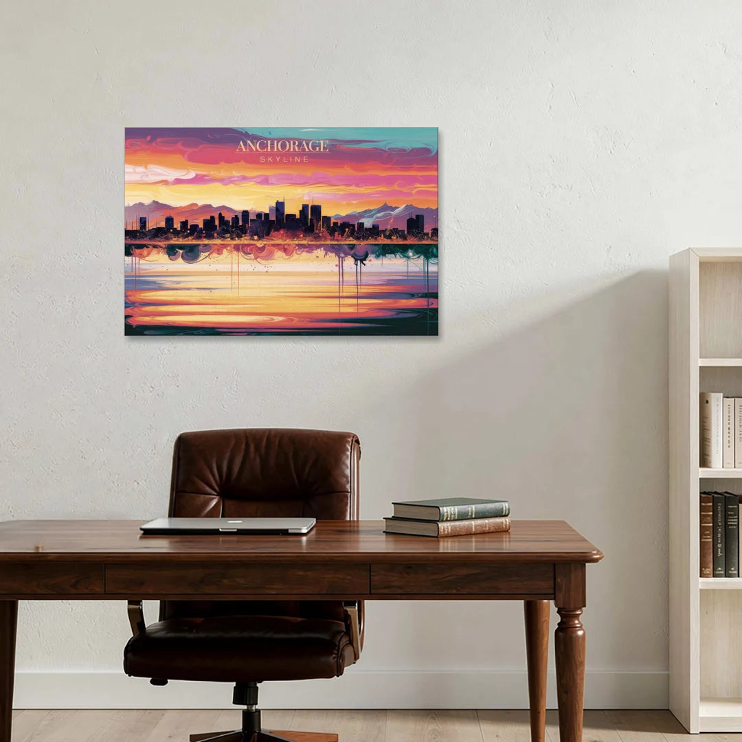 Anchorage Skyline Sunset - Canvas Wall Art - Office - 36x24