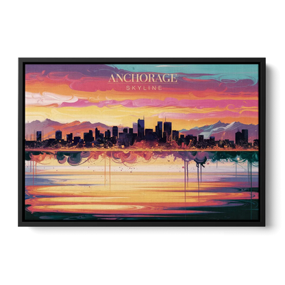 Anchorage Skyline Sunset Front - Black Canvas Wall Art