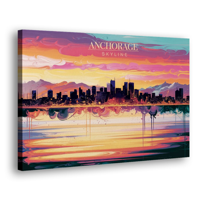 Anchorage Skyline Sunset Side - Canvas Wall Art