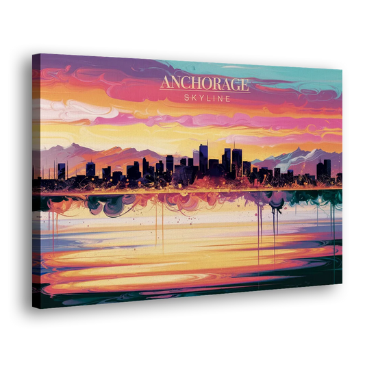 Anchorage Skyline Sunset Side - Canvas Wall Art