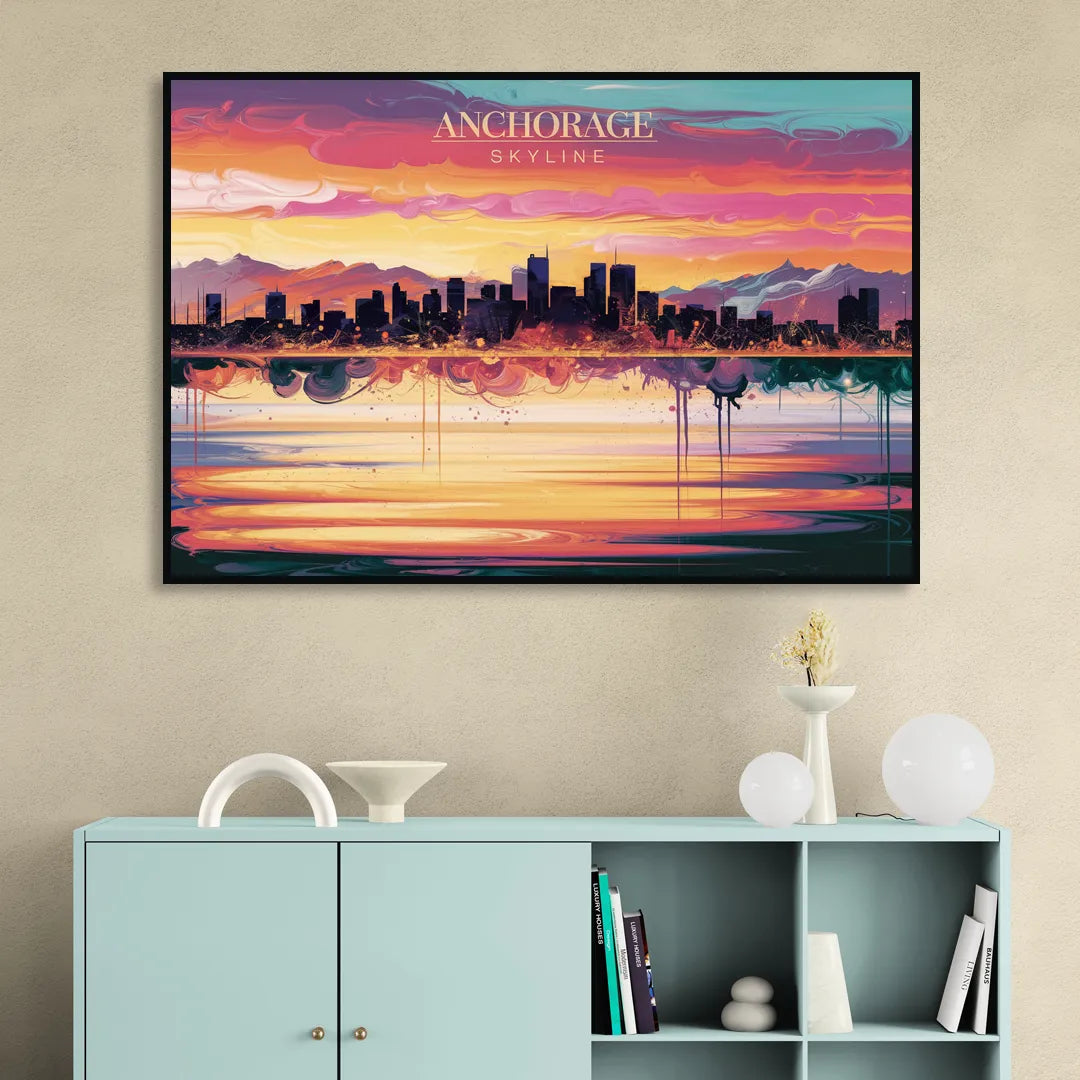 Anchorage Skyline Sunset Sitting Room - Black Canvas Wall Art