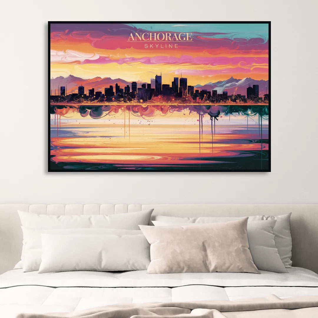Anchorage Skyline Sunset Living Room - Black Canvas Wall Art