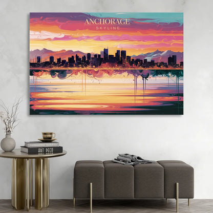 Anchorage Skyline Sunset Living Room - Canvas Wall Art
