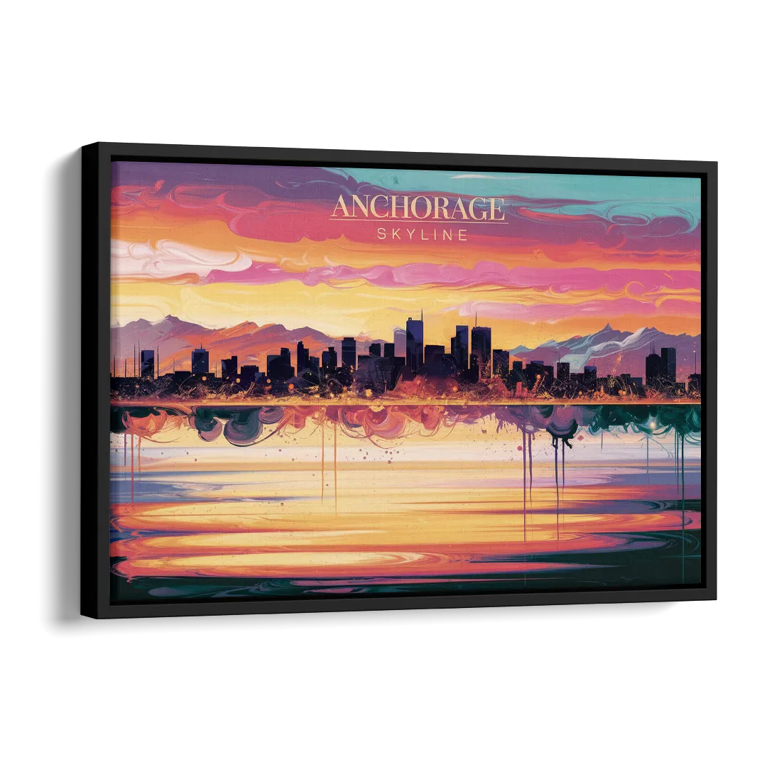 Anchorage Skyline Sunset Side - Black Canvas Wall Art