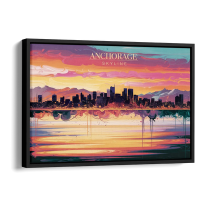 Anchorage Skyline Sunset Side - Black Canvas Wall Art