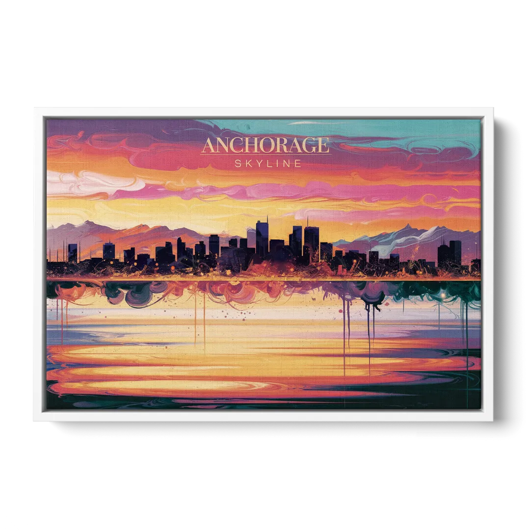 Anchorage Skyline Sunset Front - White Canvas Wall Art