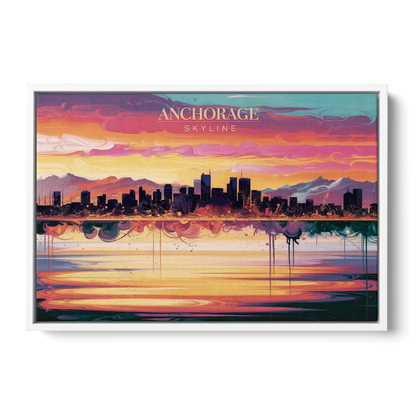 Anchorage Skyline Sunset Front - White Canvas Wall Art