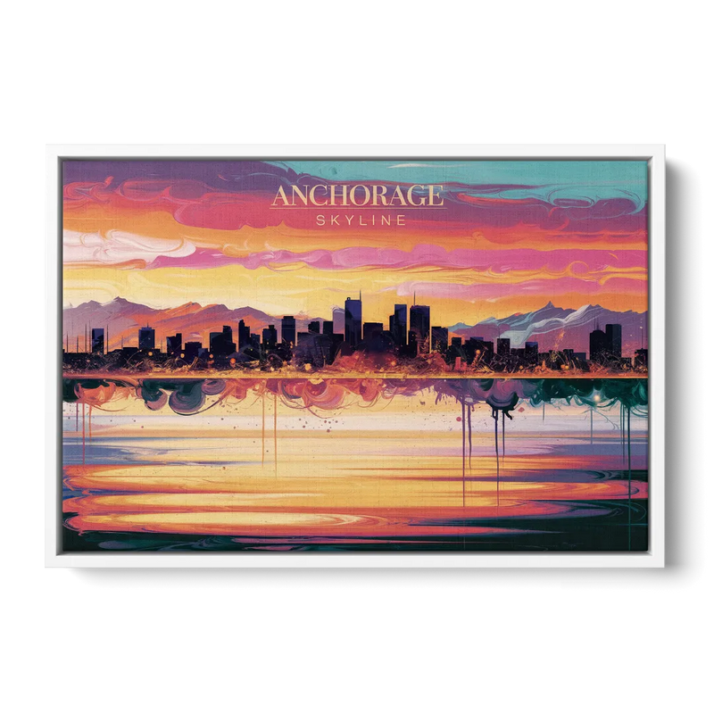 Anchorage Skyline Sunset Front - White Canvas Wall Art