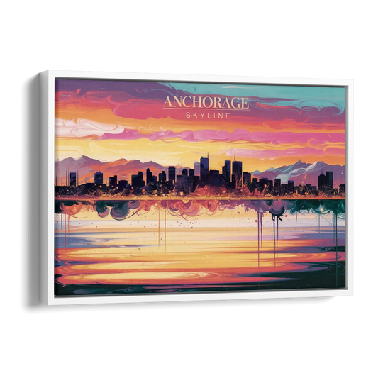 Anchorage Skyline Sunset Side - White Canvas Wall Art
