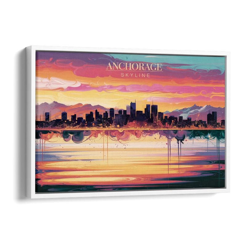 Anchorage Skyline Sunset Side - White Canvas Wall Art