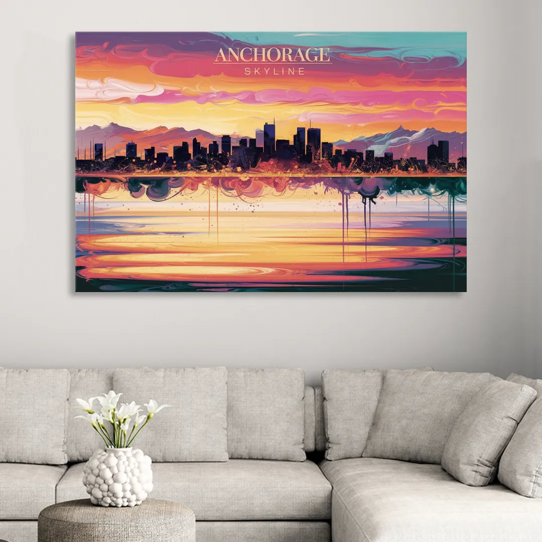 Anchorage Skyline Sunset Sitting Room - Canvas Wall Art