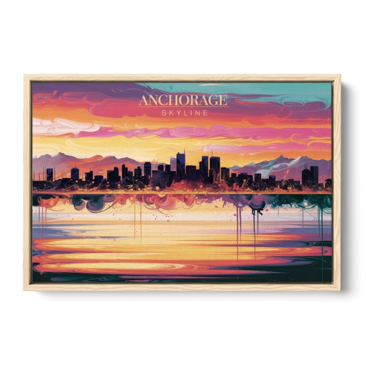 Anchorage Skyline Sunset - Oak Framed Canvas Wall Art - Front