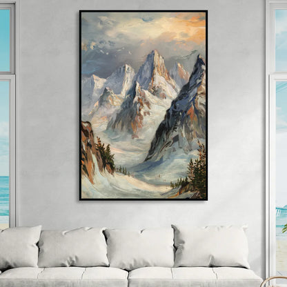 Anchorage Snowy Peaks Living Room - Black Canvas Wall Art
