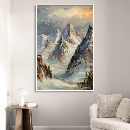 Anchorage Snowy Peaks Sitting Room - White Canvas Wall Art