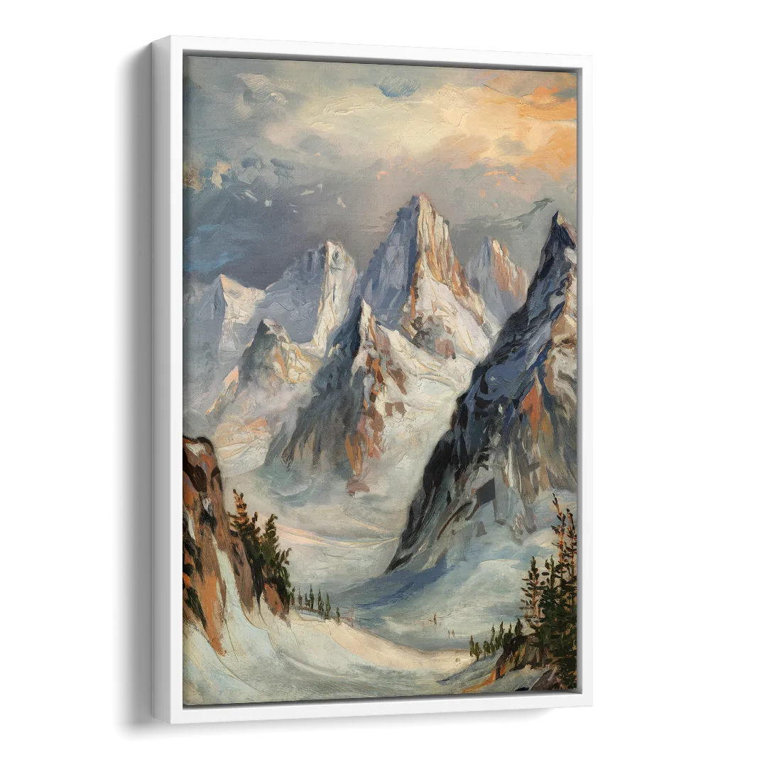 Anchorage Snowy Peaks Side - White Canvas Wall Art