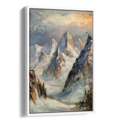 Anchorage Snowy Peaks Side - White Canvas Wall Art
