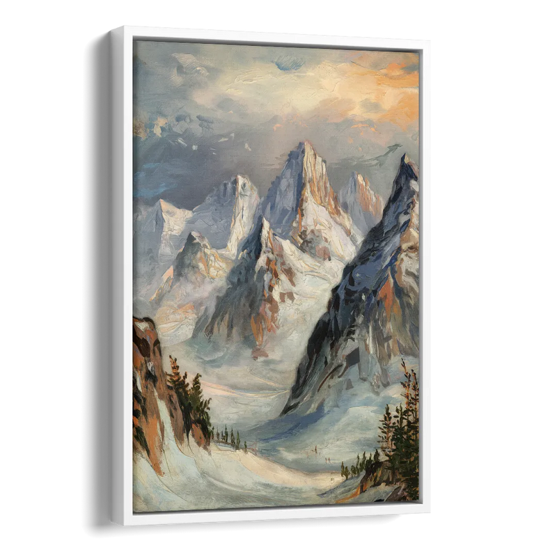 Anchorage Snowy Peaks Side - White Canvas Wall Art