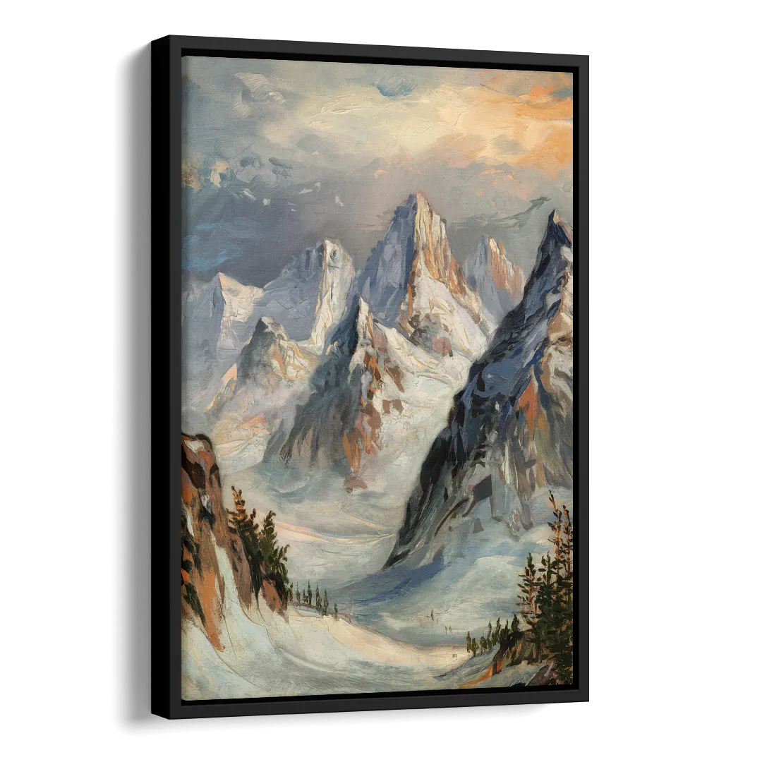 Anchorage Snowy Peaks Side - Black Canvas Wall Art