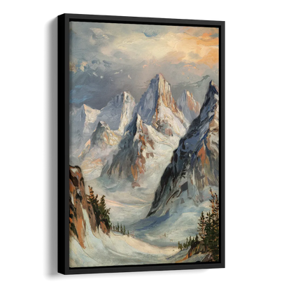 Anchorage Snowy Peaks Side - Black Canvas Wall Art