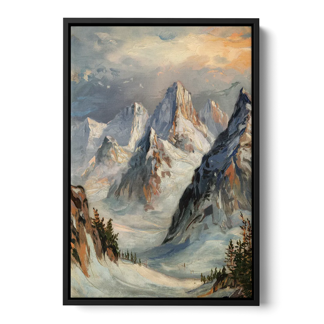 Anchorage Snowy Peaks Front - Black Canvas Wall Art