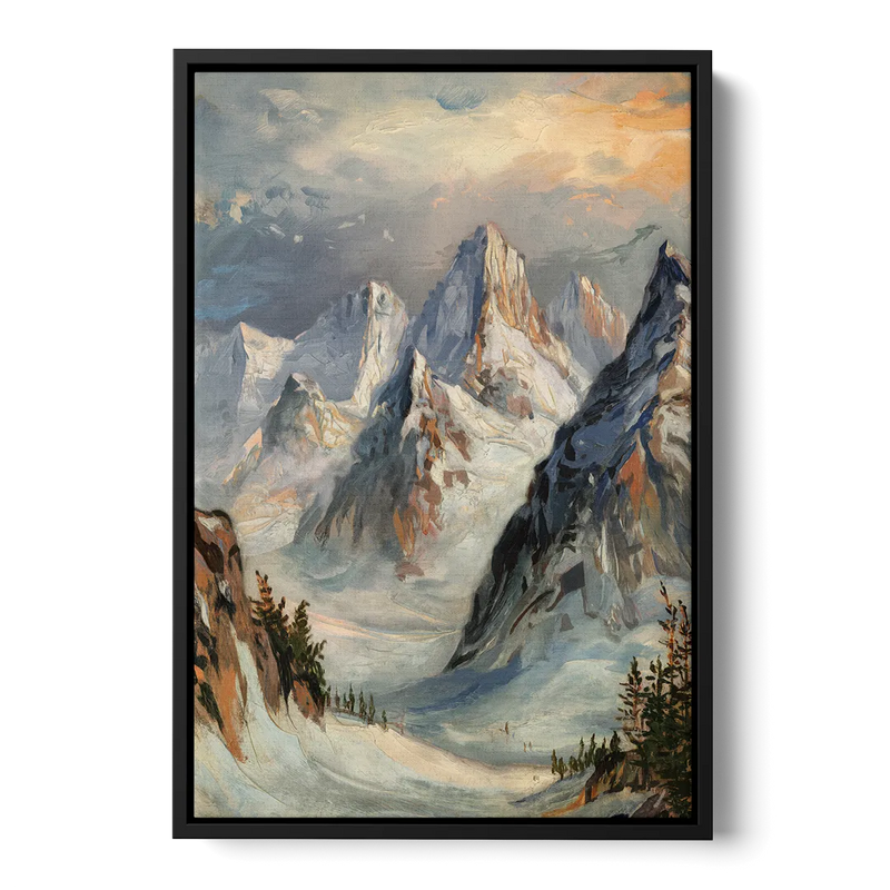 Anchorage Snowy Peaks Front - Black Canvas Wall Art