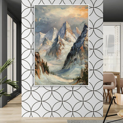 Anchorage Snowy Peaks Living Room - White Canvas Wall Art