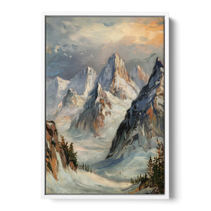 Anchorage Snowy Peaks Front - White Canvas Wall Art