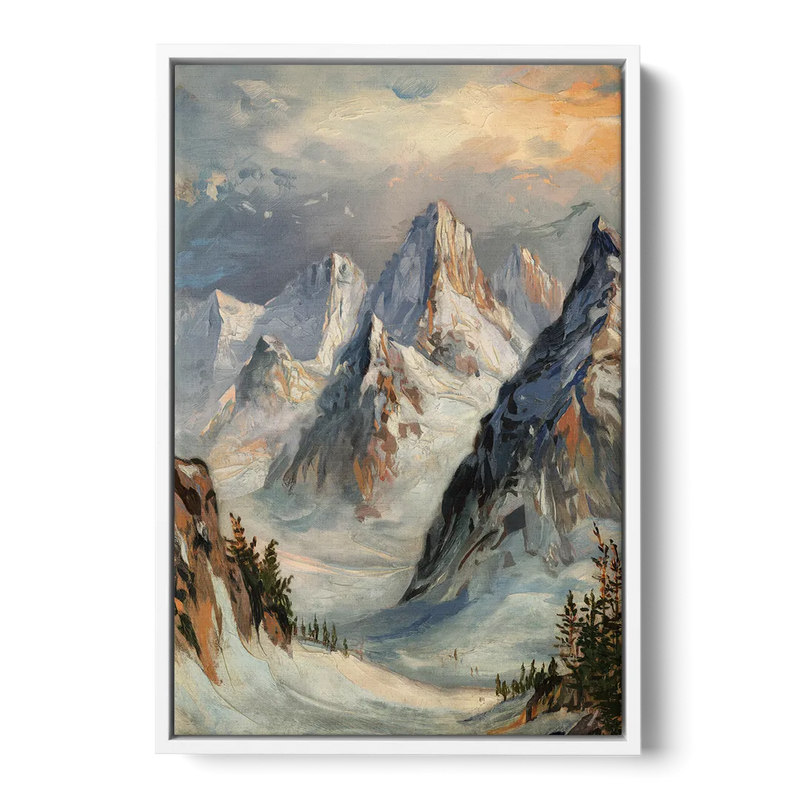 Anchorage Snowy Peaks Front - White Canvas Wall Art