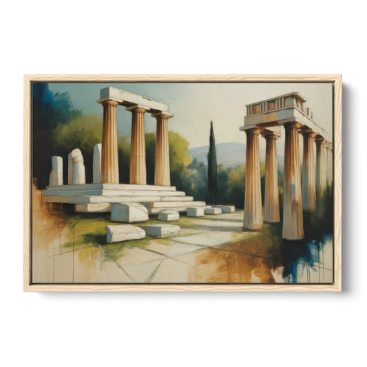 Ancient Agora Echoes - Oak Framed Canvas Wall Art - Front