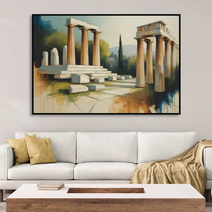 Ancient Agora Echoes Living Room - Black Canvas Wall Art