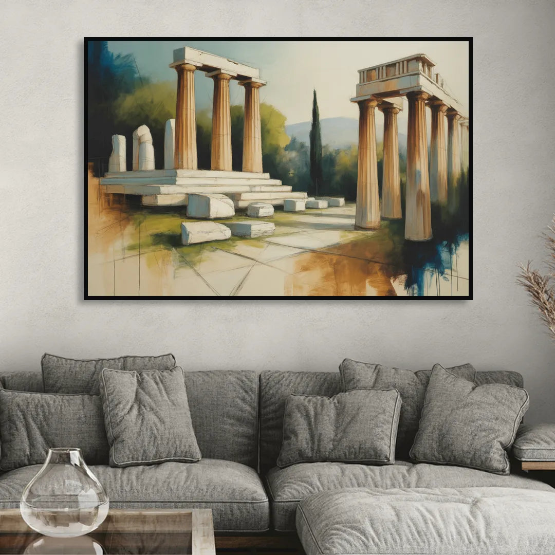 Ancient Agora Echoes Sitting Room - Black Canvas Wall Art