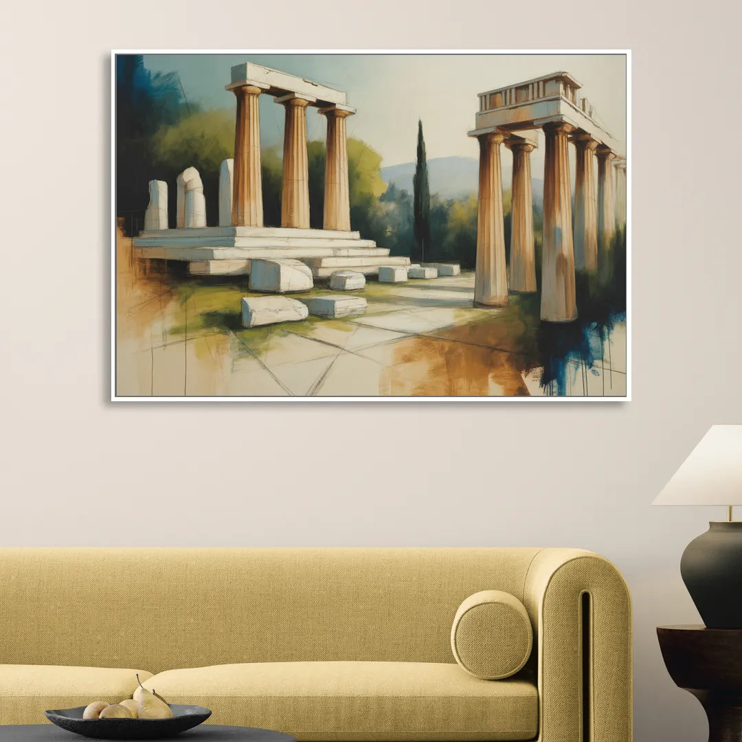 Ancient Agora Echoes Sitting Room - White Canvas Wall Art