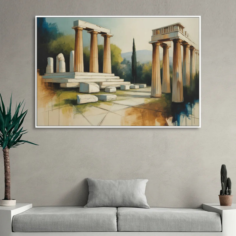 Ancient Agora Echoes Living Room - White Canvas Wall Art