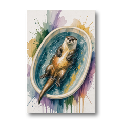 Animals in Bathtub Wall Art with a Floating Otter - Canvas Wall Art - Front