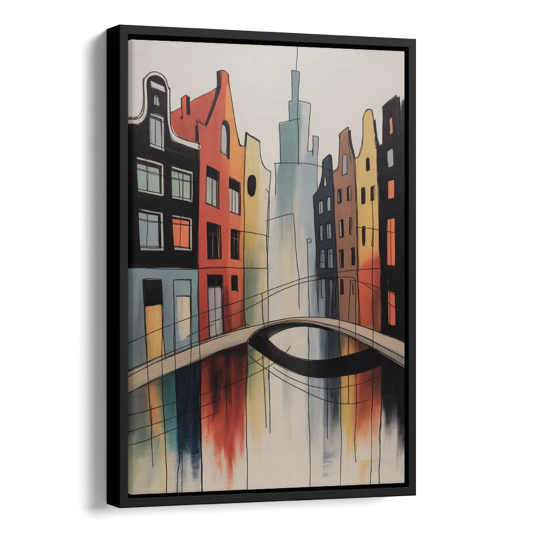 Anne Frank's Amsterdam Side - Black Canvas Wall Art