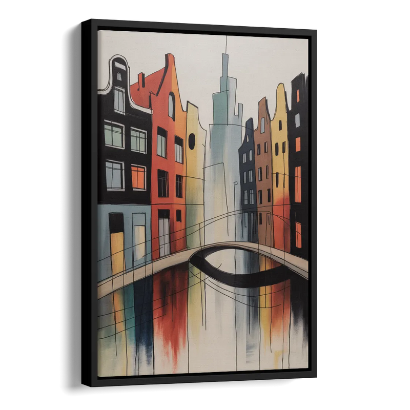 Anne Frank's Amsterdam Side - Black Canvas Wall Art