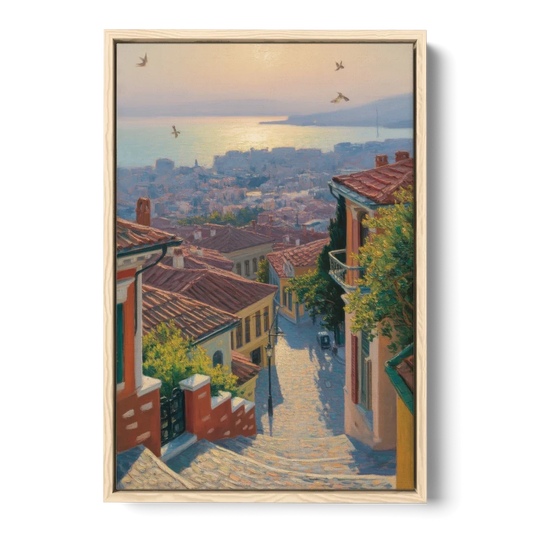 Ano Poli Views - Oak Framed Canvas Wall Art - Front