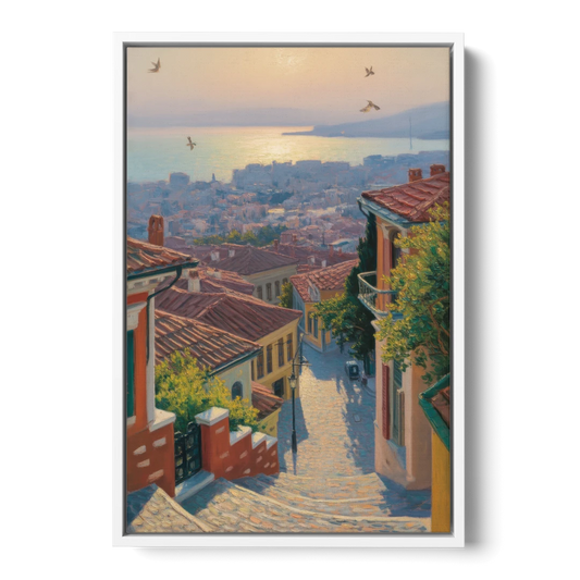 Ano Poli Views - White Framed Canvas Wall Art - Front