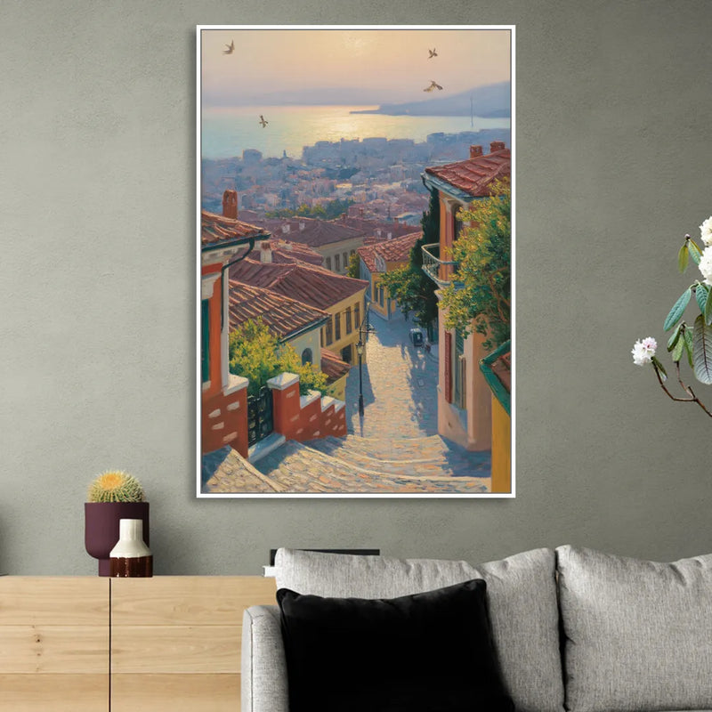 Ano Poli Views Sitting Room - White Canvas Wall Art