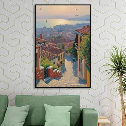 Ano Poli Views Sitting Room - Black Canvas Wall Art