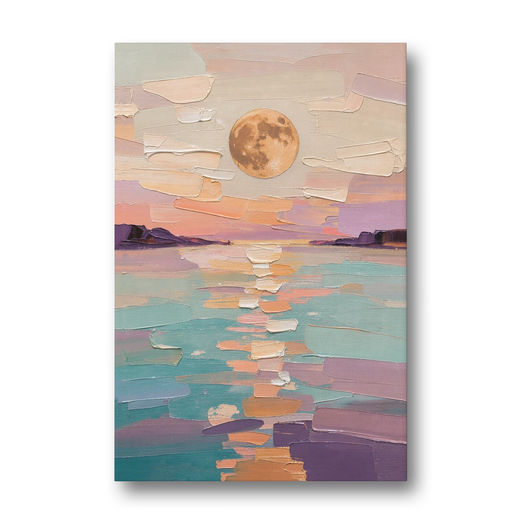 Apricot Moon Over a Teal Lagoon - Canvas Wall Art - Front