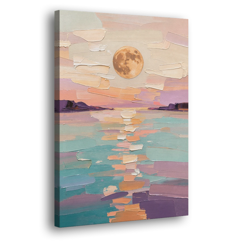 Apricot Moon Over a Teal Lagoon - Canvas Wall Art
