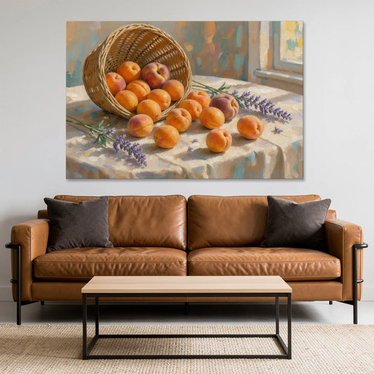 Apricots and Lavender Spilling from Wicker for the Kitchen - Canvas Wall Art - Sofa - 60x40