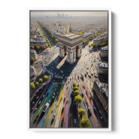 Arc de Triomphe Vista - White Framed Canvas Wall Art - Front