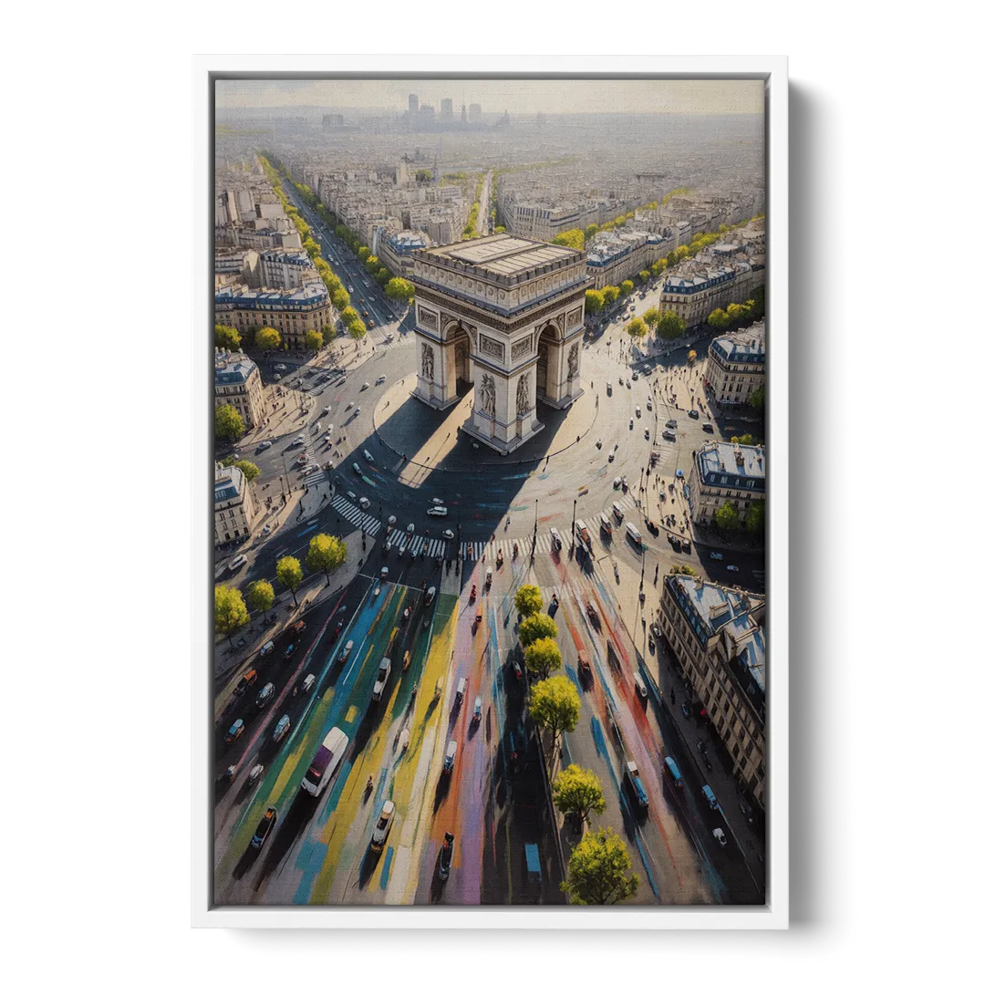 Arc de Triomphe Vista Front - White Canvas Wall Art
