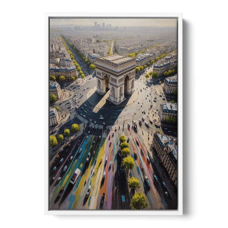 Arc de Triomphe Vista Front - White Canvas Wall Art