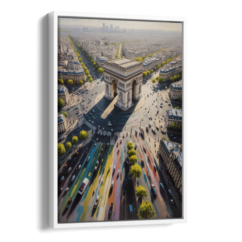 Arc de Triomphe Vista Side - White Canvas Wall Art