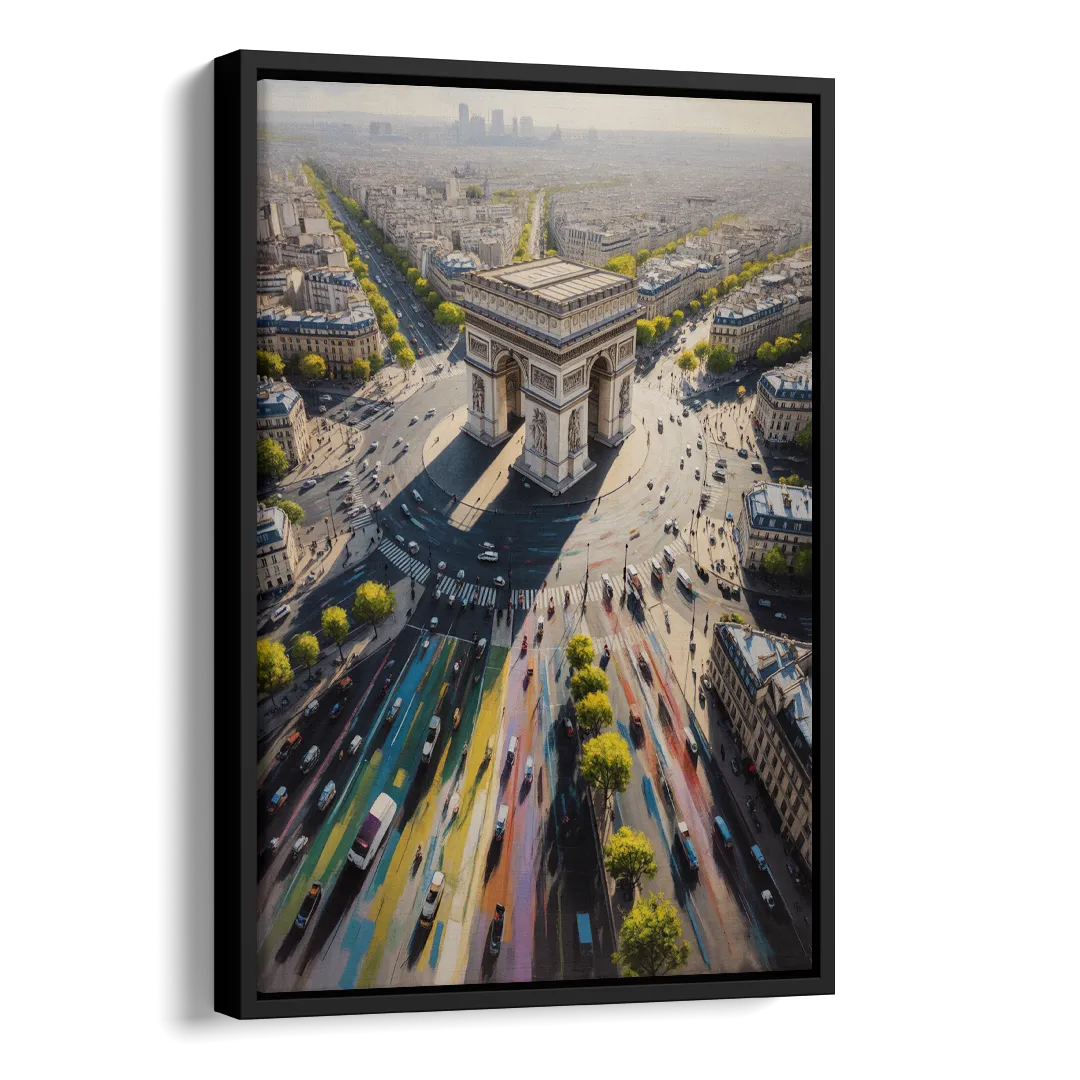 Arc de Triomphe Vista Side - Black Canvas Wall Art